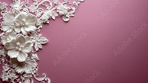 Delicate White Lace Flowers on Purple Background, Vector Decorative Pattern for Various Design Projects