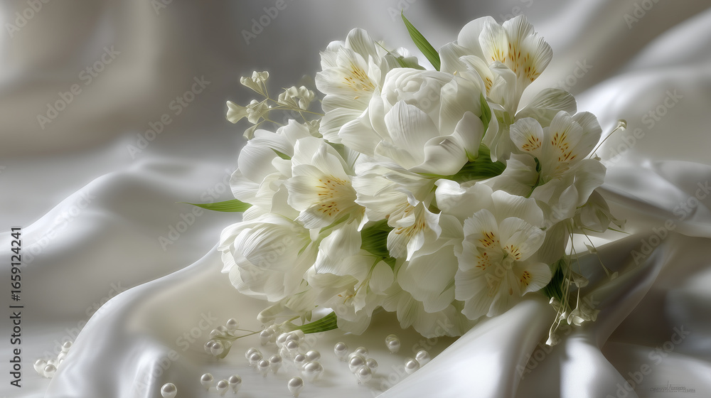 Obraz premium Beautiful White Blossoms on Silk Cloth