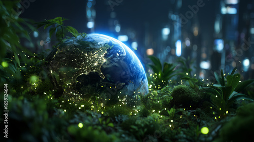 Glowing Planet Earth Night View Concept