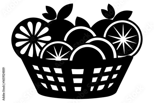 Vector illusion of  basket with fruits and flowers