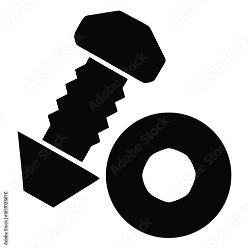 Set of 3 black industrial screw and bolt icons vector