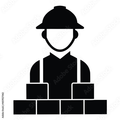 Vector illustration of a bricklayer icon