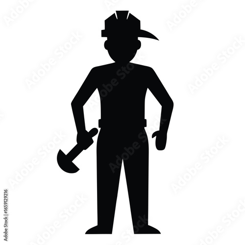 Silhouette of a fireman with axe vector