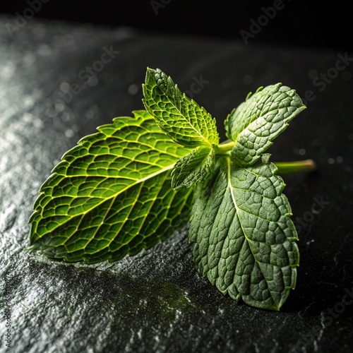 fresh mint leaves on black background