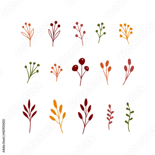 Hand drawn botanical autumn clipart set