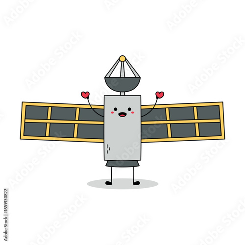 Cute Satellite cartoon character spreading love doodle