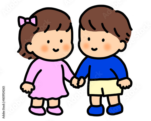 男の子と女の子　仲良しイラスト
