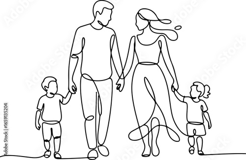 a happy family consisting of two parents and two young children