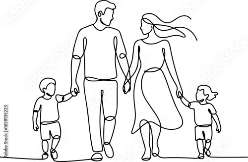 a happy family consisting of two parents and two young children