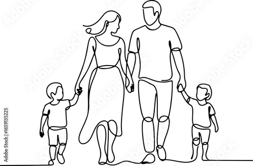a happy family consisting of two parents and two young children