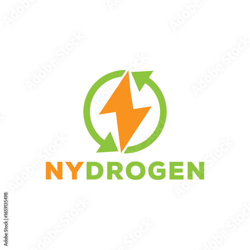 NYDROGEN: Sustainable Energy Logo, Green and Orange Circular Design, Renewable Power Symbol, Clean Technology Branding.
