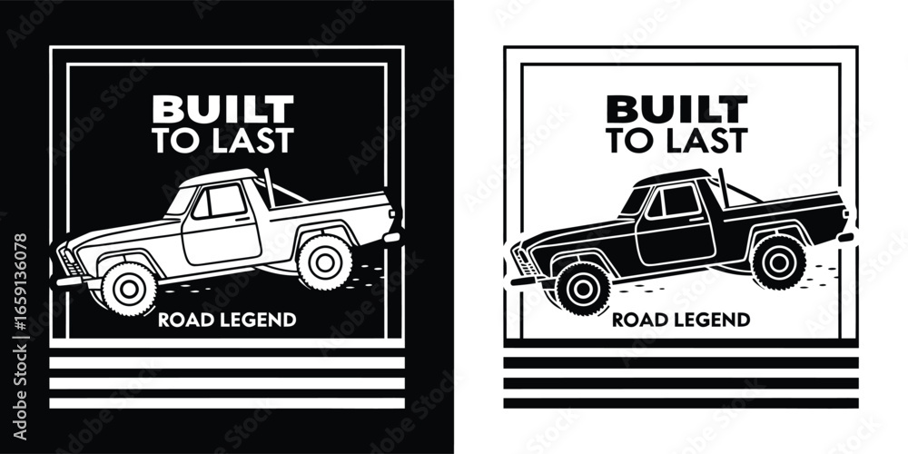 Obraz premium Built to last road legend pickup truck, classic vintage vehicle for adventure and freedom, retro automobile graphic