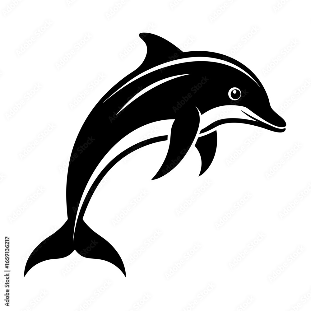 Fototapeta premium Sleek black dolphin leaping gracefully, symbolizing freedom and oceanic adventure