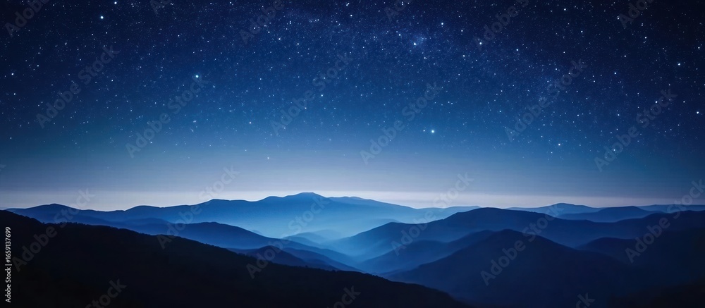 Fototapeta premium Night sky over layered mountains, peaceful scene, nature wallpaper