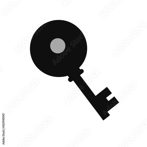 "Key Icon – Black Silhouette of Classic Key with Circular Head and Notched Blade – Symbol of Access, Security, Privacy, and Unlocking Potential – Ideal for UI Kits, Login Screens, Productivity Apps, a