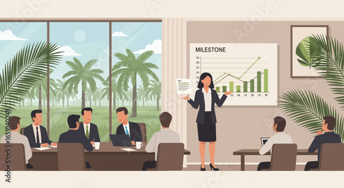 Professional business presentation inside modern office meeting achievements