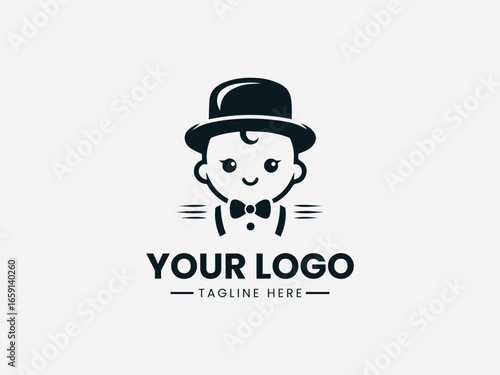 Dapper gentleman baby with bowtie and mustache in sophisticated vector logo