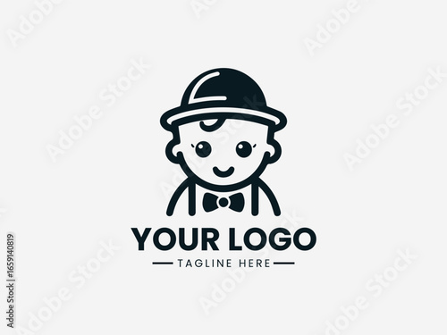 Dapper gentleman baby with bowtie and mustache in sophisticated vector logo