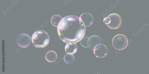 Realistic soap bubbles. bubbles on a transparent background.