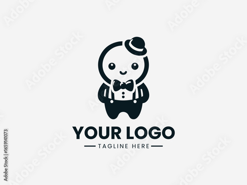 Dapper gentleman baby with bowtie and mustache in sophisticated vector logo