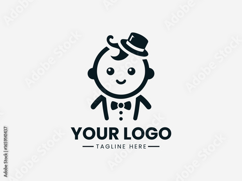Dapper gentleman baby with bowtie and mustache in sophisticated vector logo
