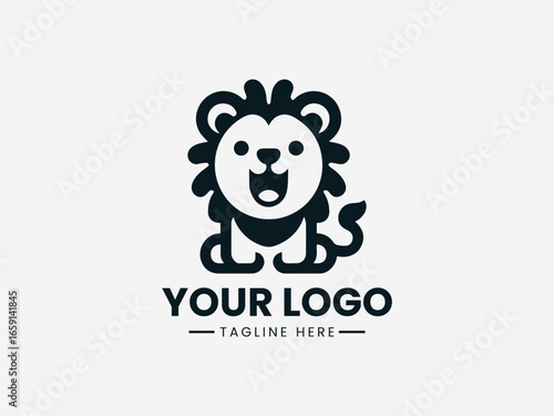 Adorable baby lion or tiger cub attempting a mighty roar in playful vector logo