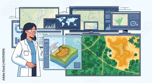 Geospatial analysis expert interpreting environmental data with GIS software