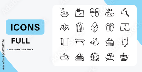 Collection of spa and wellness icons in a minimalist line art style
