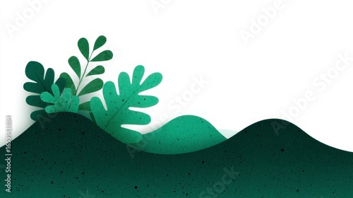 Abstract green hills and leaves graphic design with texture and white space