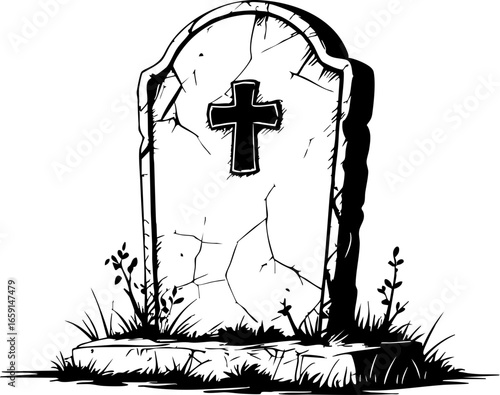 Mysterious tombstone reflection graveyard graphic art somber environment artistic perspective death and remembrance
