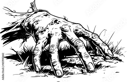 Desperate struggle for survival abandoned graveyard graphic dark atmosphere close-up horror