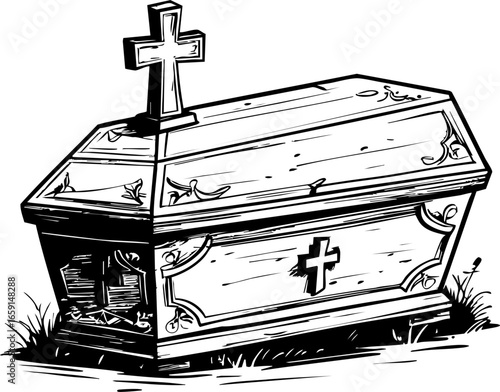 Cemetery burial scene peaceful graveyard illustrative artwork serene environment artistic viewpoint reflection on life and death