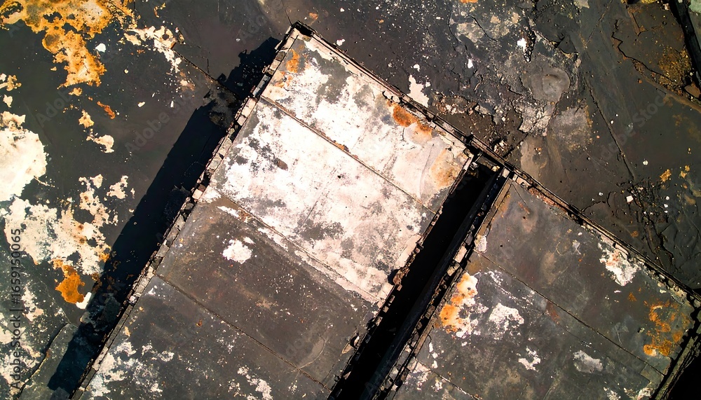 Obraz premium Damaged metal panels, overhead view