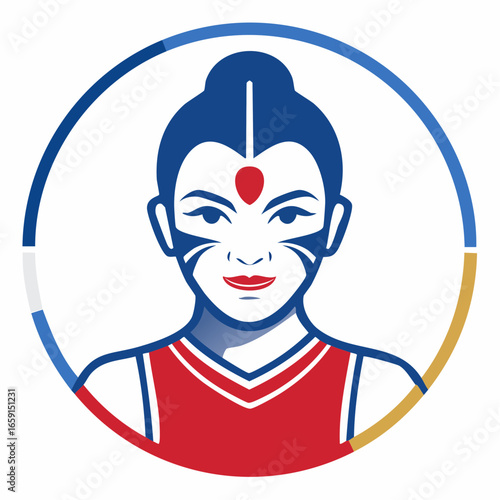 Dynamic vector logo of a stylized wrestler, showcasing a fierce head and shoulders profile in a vibrant singlet with bold lines, ideal for sports branding or team emblems