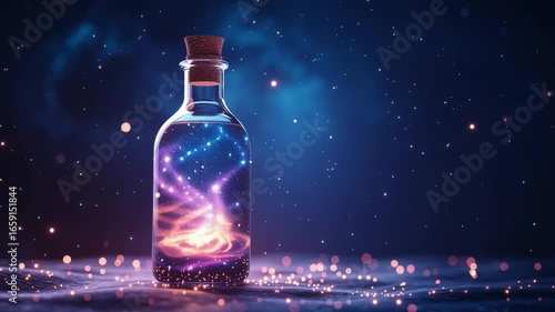 A floating bottle filled with night sky and stars
