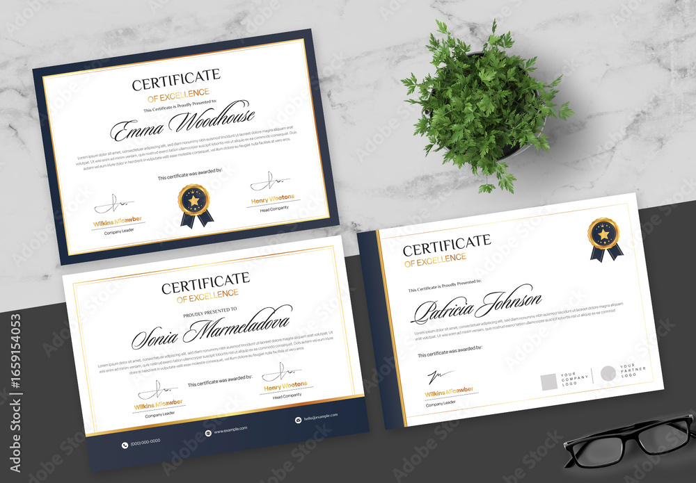 Gradient Gold And Blue Certificate Stock Template | Adobe Stock