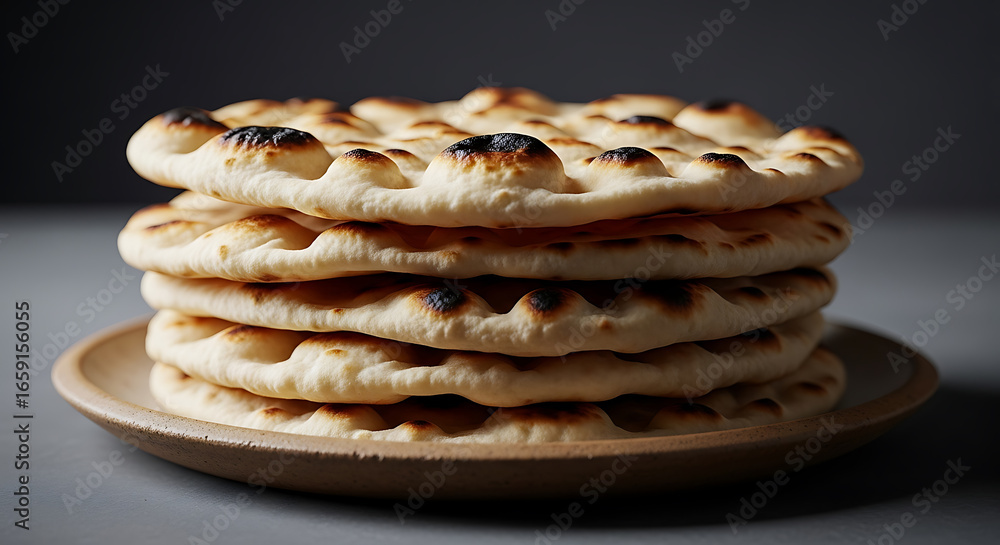 Stack of deliciously toasted indian flatbreads on a rustic plate Stack of deliciously toasted indian flatbreads on a rustic plate
