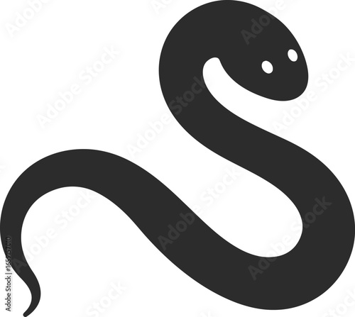 Snake Drawing Illustration, silhouette icon of a coiled snake with a friendly face.