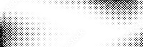 Grunge halftone gradient. Retro pixelated bitmap backdrop texture. Distressed fading grit noise background. Black and white sand wallpaper. Vector textured gritty surface. Anime manga comic overlay