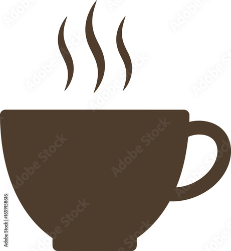 Coffee Clipart, A dark brown silhouette of a steaming hot cup of coffee or tea.