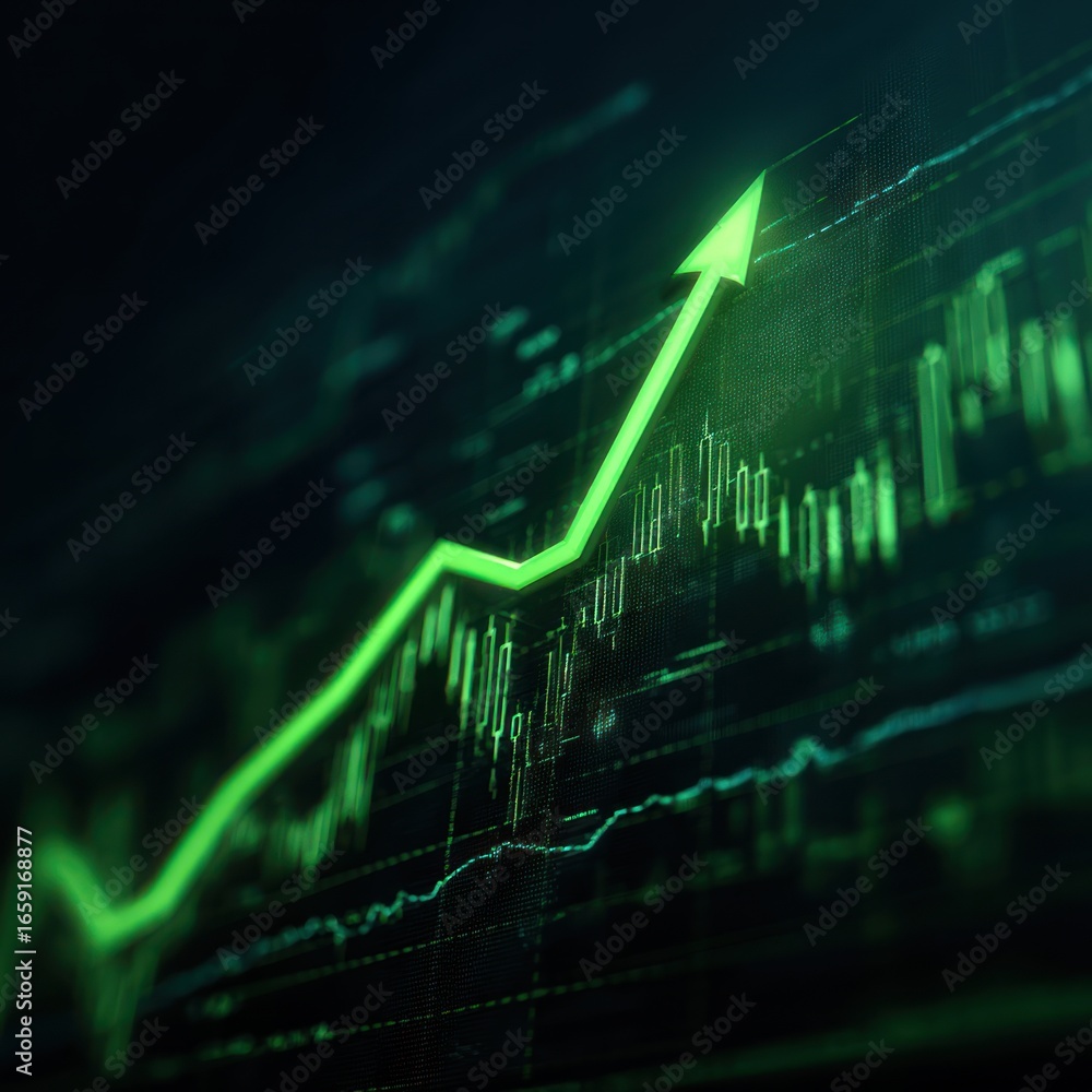 Naklejka premium Green Arrow Graph Representing Financial Growth and Positive Trends