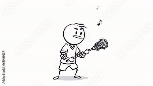 Animated Stick Figure Playing Lacrosse with Varied Expressions on White Background Demonstrating Enthusiasm and Emotion, Perfect for Sports and Character Animation Projects