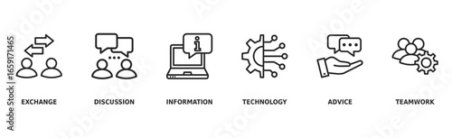Communication banner web icon vector illustration concept with icon of exchange, discussion, information, technology, advice, and teamwork