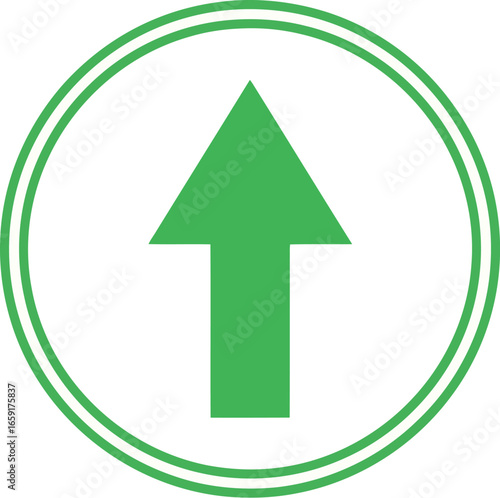 Vector vector art of green arrow pointing upwards inside a double circle, transparent background