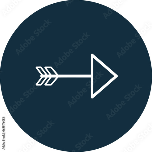 Vector vector art of a white arrow icon pointing to the right on a dark blue circular background, indicating direction transparent background