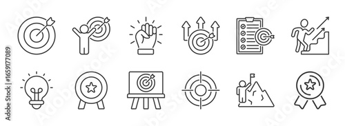 Goal Line Icon Set Outline Designs for Productivity, Planning, and Achievement Use vector icon collection. EPS 10
