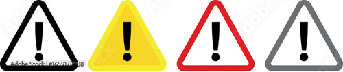 Vector vector art of set of four warning signs with exclamation marks, transparent background