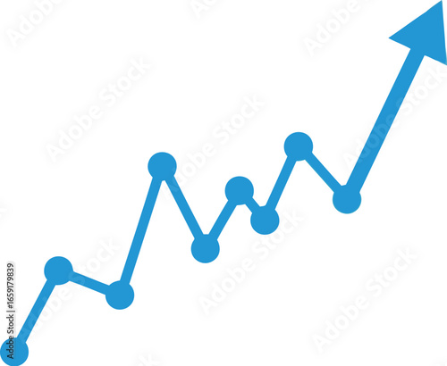 Vector vector art of blue upward trending line graph with dots transparent background