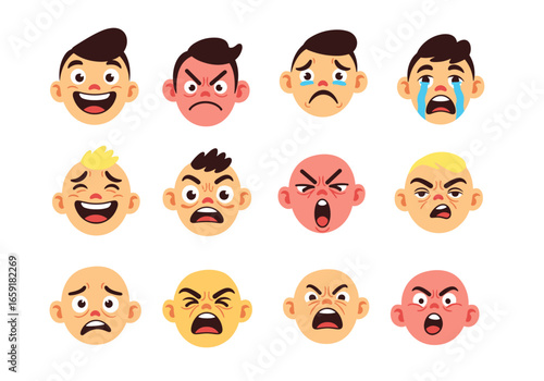Collection of diverse human emotional facial expressions showing various feelings and reactions