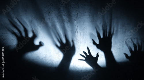 scary halloween background,Terrifying hand silhouette,Shadow overlay effect for halloween background with Terrifying scary hands with long nails,Creepy monster claw,Zombie Hand Rising Out Of A Graveya